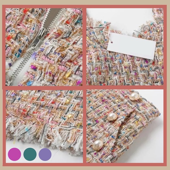 Gold Tweed V Neck Crop Pocket Shorts Fully Lined - Picture 6 of 8